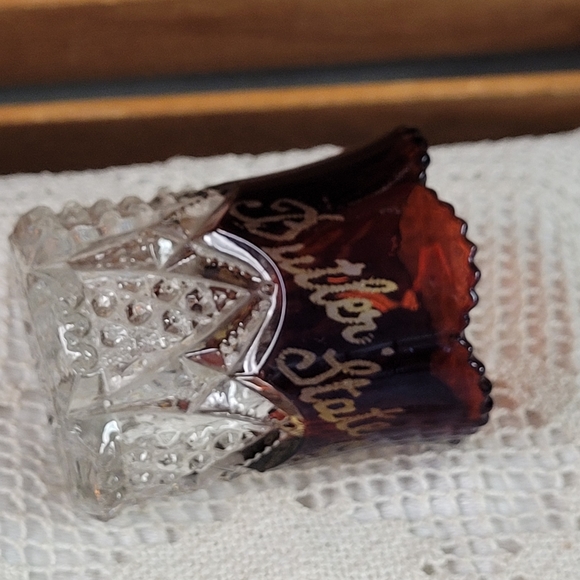 1901 Souvenir Ruby Glass Cut Crystal Toothpick Holder - Picture 4 of 8